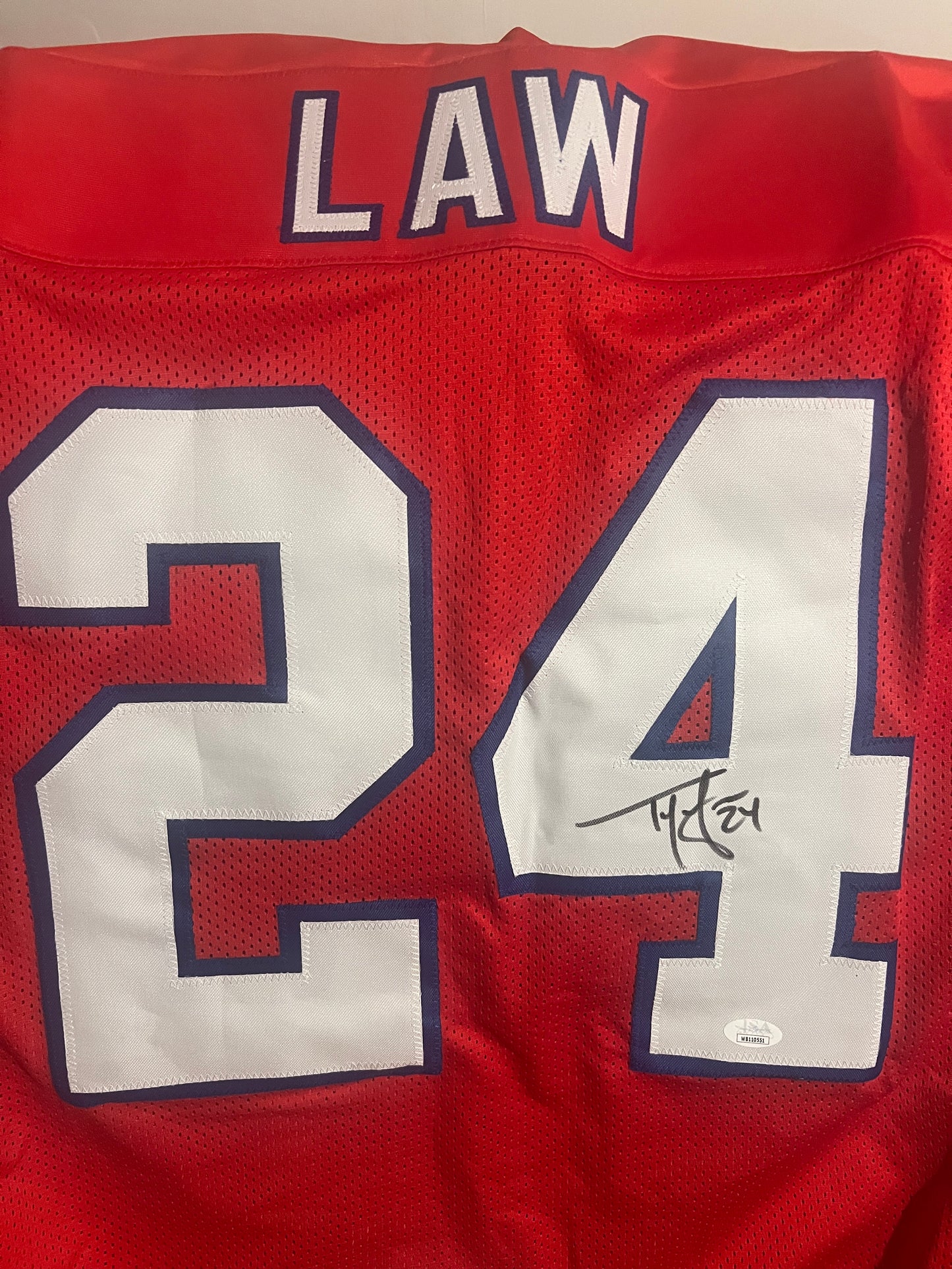 Ty Law Autographed Custom Pats Jersey